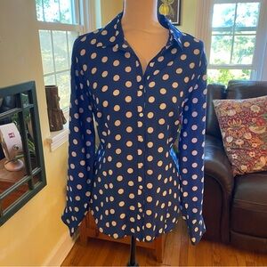 Van Heusen Classic Fit Cobalt Blue and White Polka Dot Button Down Shirt L